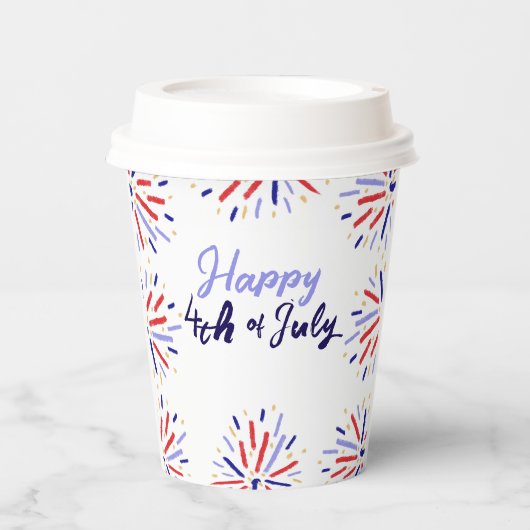 Modern Firework Happy 4. Juli Red Blue White Pappbecher (Vorderseite)