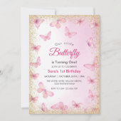 Modern First 1. Geburtstag Glitzer Butterfly Party Einladung (Vorderseite)