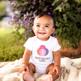 Modern First Birthday Baby Girl Pink Balloons Baby Strampler