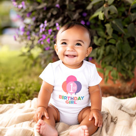 Modern First Birthday Baby Girl Pink Balloons Baby Strampler