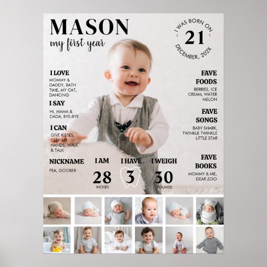 Modern First Birthday Foto Meilenstein Poster (Vorne)