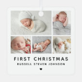 Modern First Christmas 5 Fotos Ornament Aus Metall (Vorderseite)