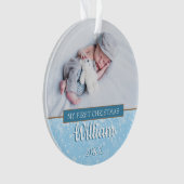 Modern First Christmas Baby Boys Fotos Script Ornament (Vorderseite)
