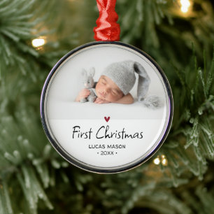 Modern First Christmas Baby Foto Ornament Aus Metall