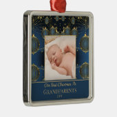 Modern First Christmas Blue Pattern Ornament Aus Metall (Rechts)