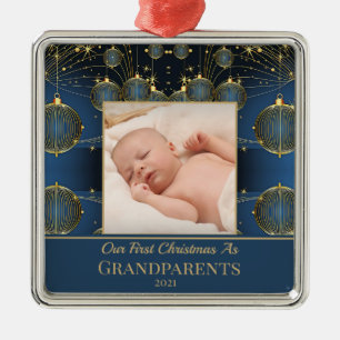 Modern First Christmas Blue Pattern Ornament Aus Metall