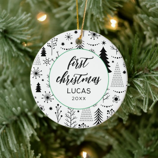 Modern First Christmas Foto Baby Keramik Ornament (Baum)