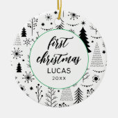 Modern First Christmas Foto Baby Keramik Ornament (Vorne)