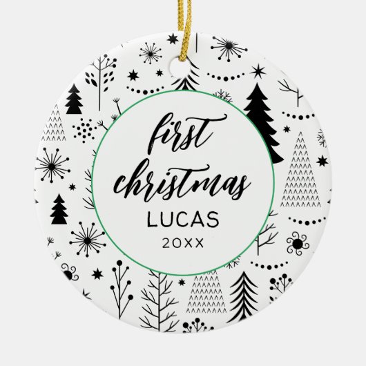 Modern First Christmas Foto Baby Keramik Ornament (Vorne)