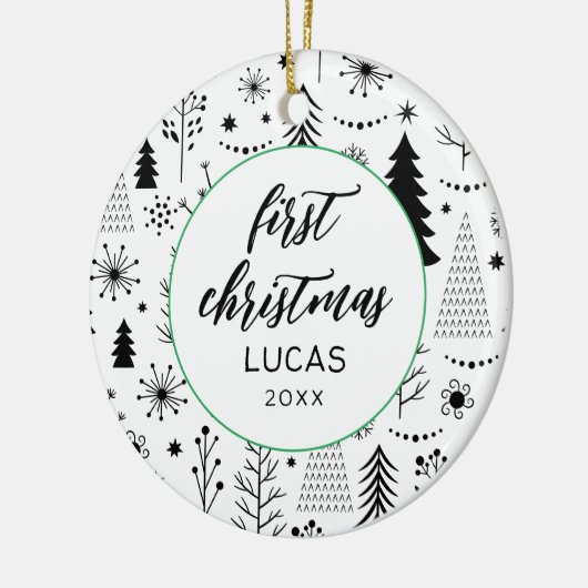 Modern First Christmas Foto Baby Keramik Ornament (Links)