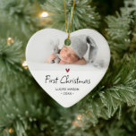 Modern First Christmas Foto Baby Keramik Ornament<br><div class="desc">Baby's First Weihnachtsfeiertag Ornament. Entwerfen Sie die Zukunft Ihres Lieblings-Fotos,  dekoratives Akzent Herz in rot und skurrile Schrift.</div>