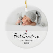 Modern First Christmas Foto Baby Keramik Ornament (Hinten)