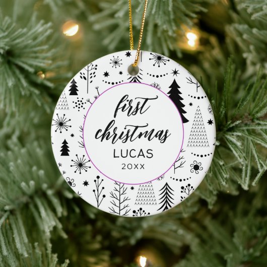 Modern First Christmas Foto Baby Keramik Ornament (Baum)