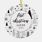 Modern First Christmas Foto Baby Keramik Ornament (Vorne)
