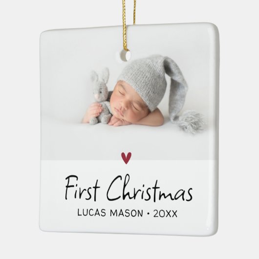 Modern First Christmas Foto Baby Keramikornament (Links)