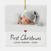 Modern First Christmas Foto Baby Keramikornament (Rückseite)