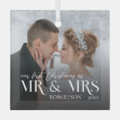 Modern First Christmas Mr. & Mrs. Newlywed Foto Ornament Aus Glas (Vorderseite)