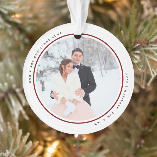 Modern First Christmas Mr. und Mrs. 2 Fotos Acryli Ornament (Baum)
