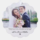 Modern First Christmas Verheiratet 2 Foto Weihnach Ornament Karte (Rückseite)