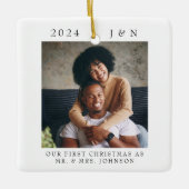 Modern First Christmas Verheiratet Foto Keramikornament (Vorderseite)