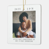 Modern First Christmas Verheiratet Foto Keramikornament (Links)