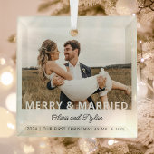 Modern First Christmas Verheiratet Foto Ornament Aus Glas