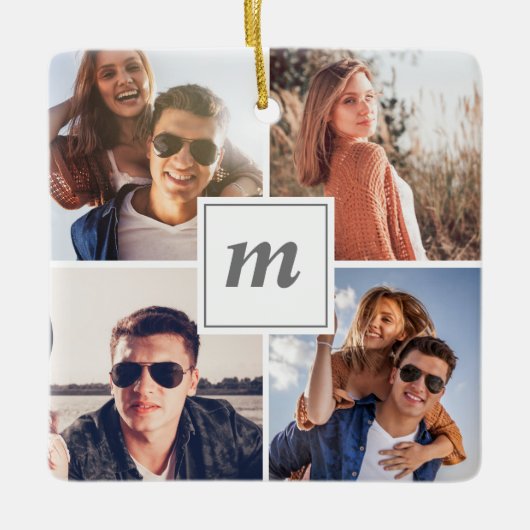 Modern First Christmas Verlobt Couple Foto Keramikornament (Vorderseite)