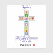 Modern First Heilige Kommunion farbenfrohe Kreuzze Aufkleber (Blatt)