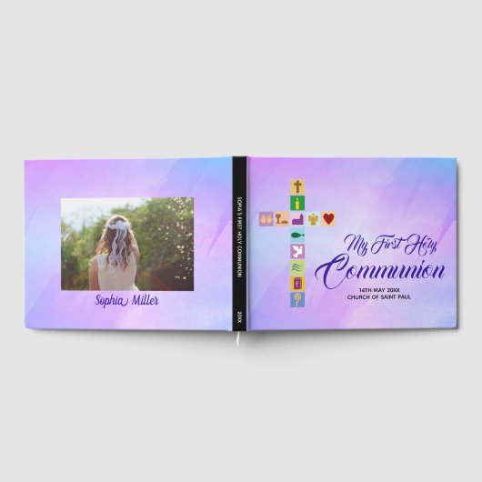 Modern First Heilige Kommunion farbenfrohe Kreuzze Gästebuch (Voll)