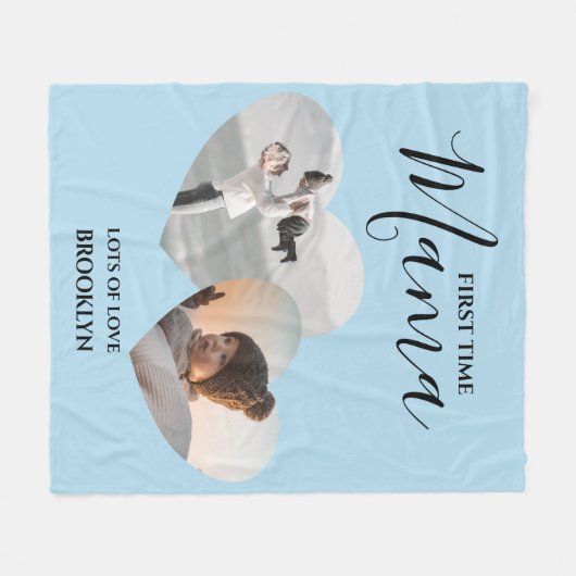 Modern First Mama | 2 Herz Foto Fleece Blan (Vorderseite (Horizontal))