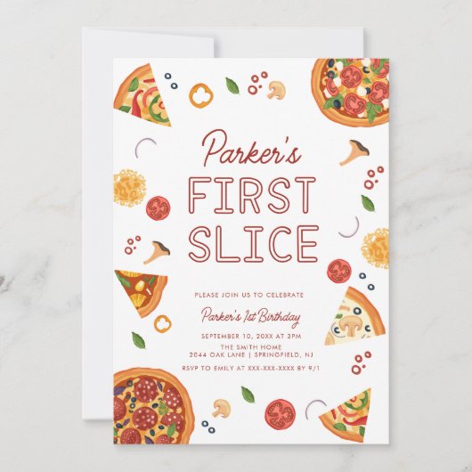 Modern First Slice Pizza First Birthday  Einladung (Vorderseite)