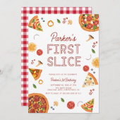 Modern First Slice Pizza First Birthday  Einladung (Vorne/Hinten)