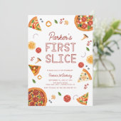 Modern First Slice Pizza zum ersten Geburtstag Einladung (Stehend Vorderseite)