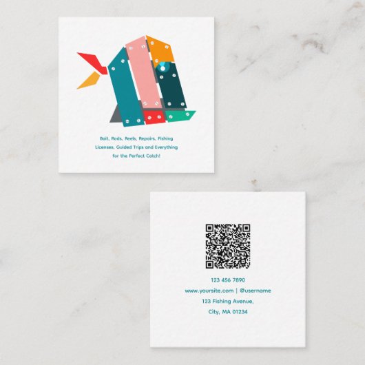 Modern Fishing Business Card with QR Code Quadratische Visitenkarte (Vorne/Hinten)