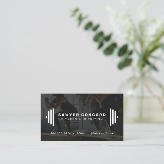 Modern fitness trainer business card with photo visitenkarte (Stehend Vorderseite)