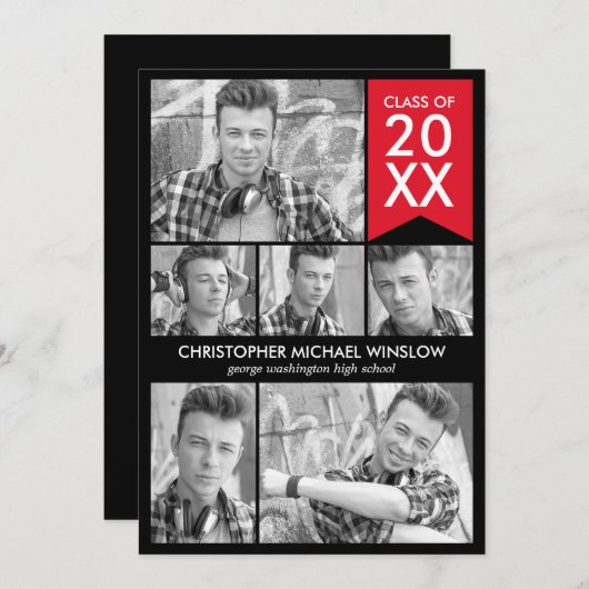 Modern Flag Abschluss Einladung - Rot (Vorne/Hinten)