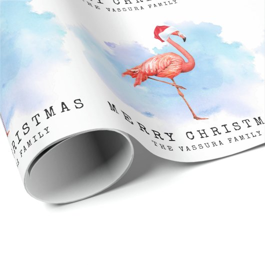 Modern Flamingo Christmas Hat Watercolor Geschenkpapier (Rolleneckpunkt)