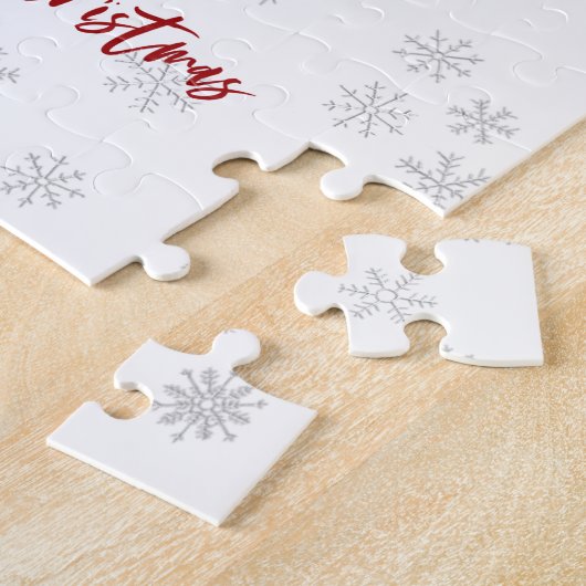 Modern Flamingo Santa Snowflake Weißes Weihnachtsf Puzzle (Seite)