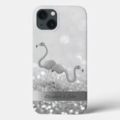 Modern Flamingos Silver Glitzer Bokeh Case-Mate iPhone Hülle (Rückseite)