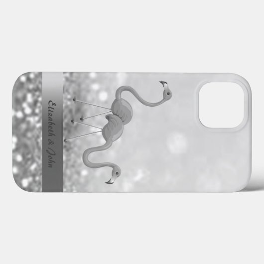 Modern Flamingos Silver Glitzer Bokeh Case-Mate iPhone Hülle (Rückseite (Horizontal))