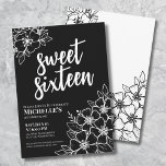 Modern Floral 16 . Geburtstag Geburtstagsparty Einladung<br><div class="desc">Schwarz-weiße floral 16 . Geburtstag Geburtstagsparty Einladung. Eine unterhaltsame, aber elegante 16. Geburtstagsfeier mit Konturen in Schwarz-Weiß-Blume. Ein spielerisches Blume-Muster umrahmt eine Skripttypografie "16 . Geburtstag" mit einem klassischeren Serif-Schriftart. Feiern Sie 16 Jahre des Lebens mit diesem stilvollen botanischen Design. Der Spaß daran ist, dass Sie alle Farben austauschen können!!...</div>