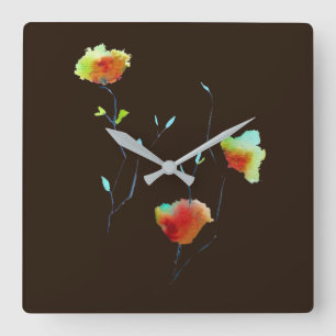 Modern Floral Abstract art flower watercolor Quadratische Wanduhr