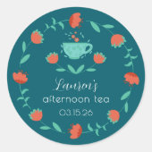 Modern Floral Afternoon Tea Party Round Sticker (Vorderseite)