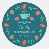 Modern Floral Afternoon Tea Party Round Sticker (Vorderseite)