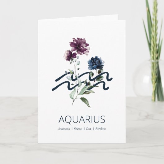 Modern Floral Aquarius Zodiac Sign Birthday Karte (Vorderseite)
