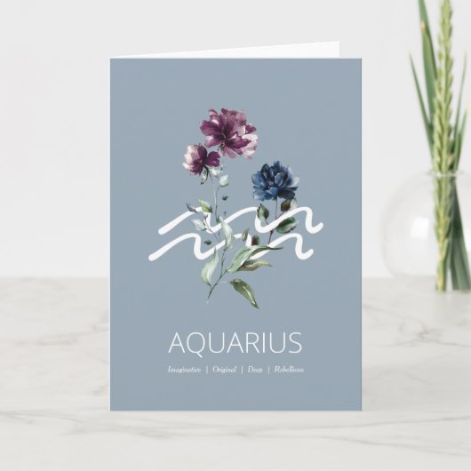 Modern Floral Aquarius Zodiac Sign Birthday Karte (Vorderseite)