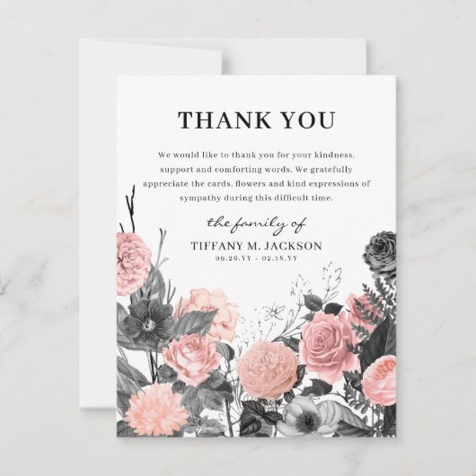 Modern Floral Bereavement Beerdigung Vielen Dank Dankeskarte (Vorderseite)