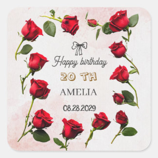 Modern Floral Birthday | Elegant Flower Design  Quadratischer Aufkleber