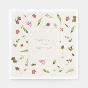 Modern Floral Birthday Grüne Berries Insekten Serviette