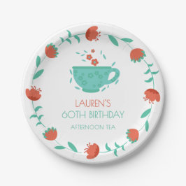 Modern Floral Birthday - Tea Party Paper Plate Pappteller